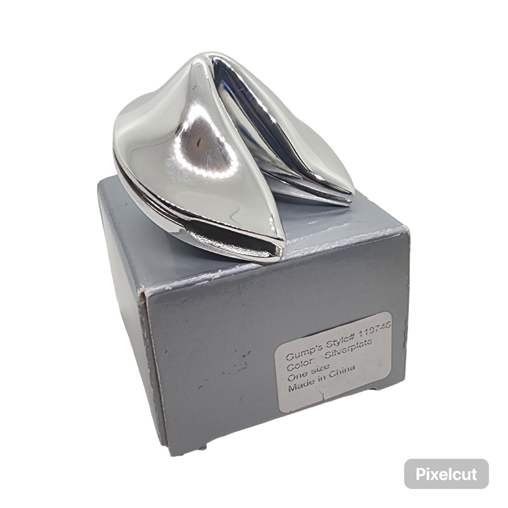 Gump's Silver Plated Fortune Cookie Trinket Box Hinged Keepsake Gift Box NEW